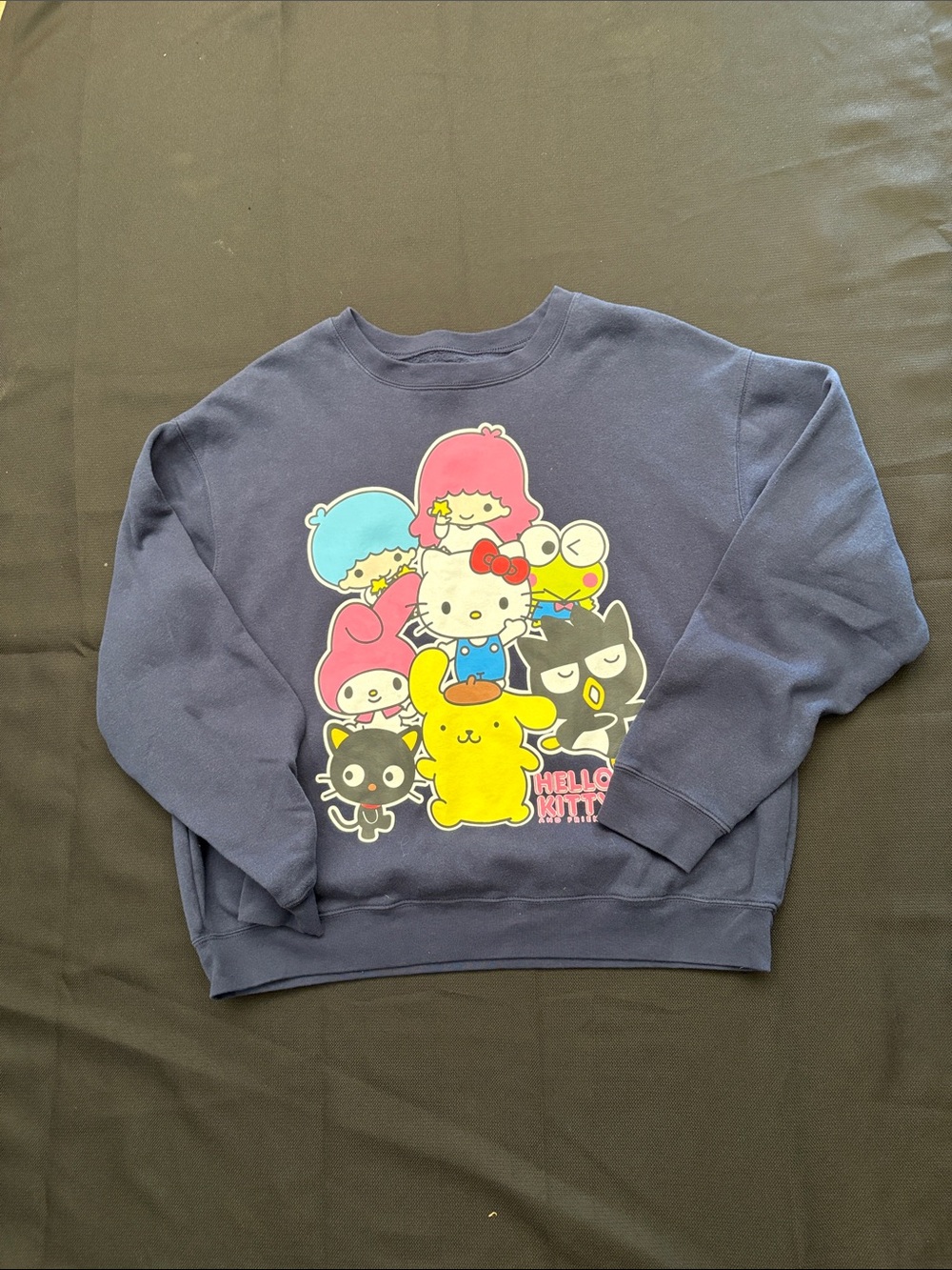 Hello Kitty Navy Pullover Sweatshirt with Multicolor Sanrio Characters